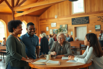 An illustration of diverse individuals forming genuine connections rooted in faith.
