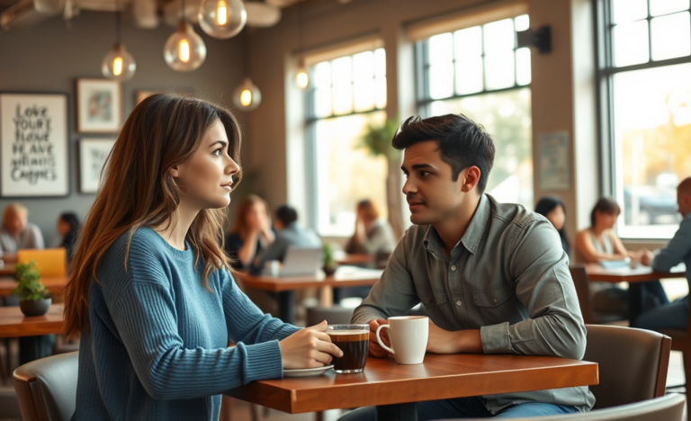 A couple engaging in a faith-based relationship discussion.