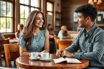 A couple engaging in a meaningful conversation about their faith while exploring the concept of Christian dating.