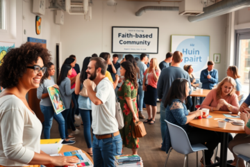 A diverse group of Christian individuals engaging in community activities, illustrating opportunities to connect with like-minded people.