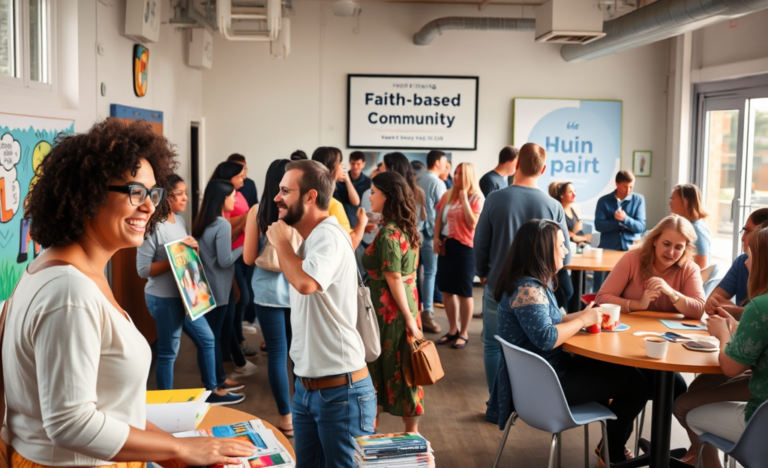 A diverse group of Christian individuals engaging in community activities, illustrating opportunities to connect with like-minded people.