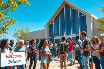 A diverse group of people engaging in a faith-based gathering.