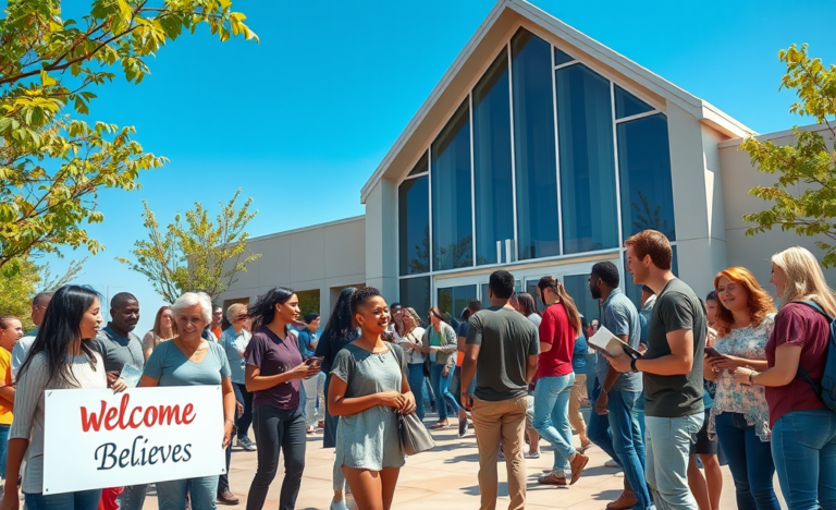 A diverse group of people engaging in a faith-based gathering.