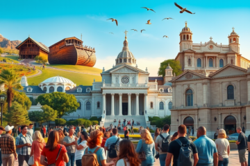 A collage of famous Christian sites including the Museum of the Bible and holy places in Israel.