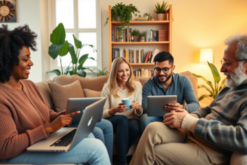 A virtual gathering of Christians connecting online through different platforms.