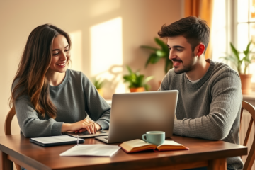 A couple using a dating app on their phones, symbolizing Christian dating online.