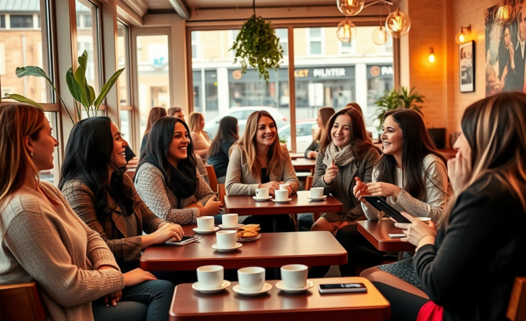A welcoming image of single Russian women engaged in conversation, representing opportunities for friendship and romance.