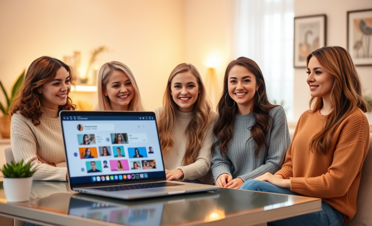 A woman smiling while chatting online, representing connections with single Russian women.