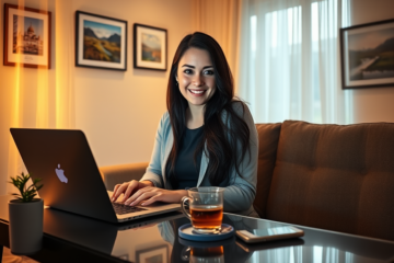 A beautiful Russian woman smiling while chatting online