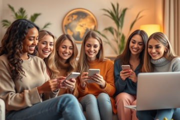 A warm and inviting image of single Russian women engaging in conversation, symbolizing connections and relationships.