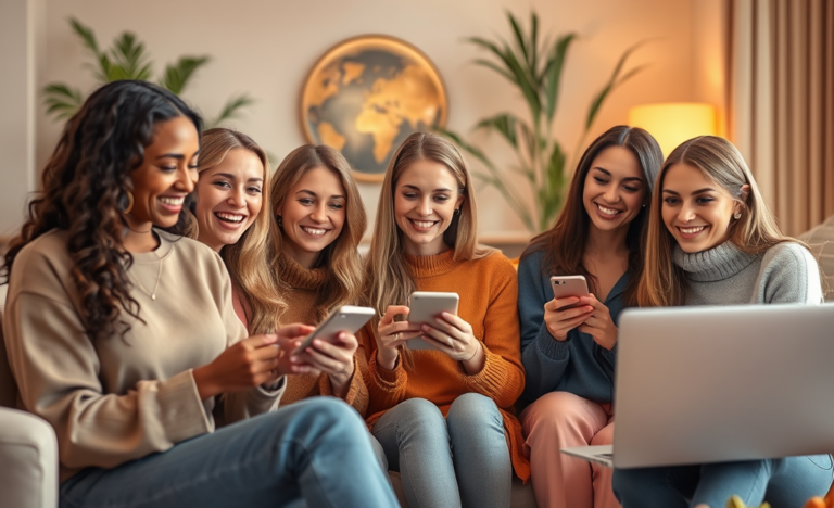 A warm and inviting image of single Russian women engaging in conversation, symbolizing connections and relationships.