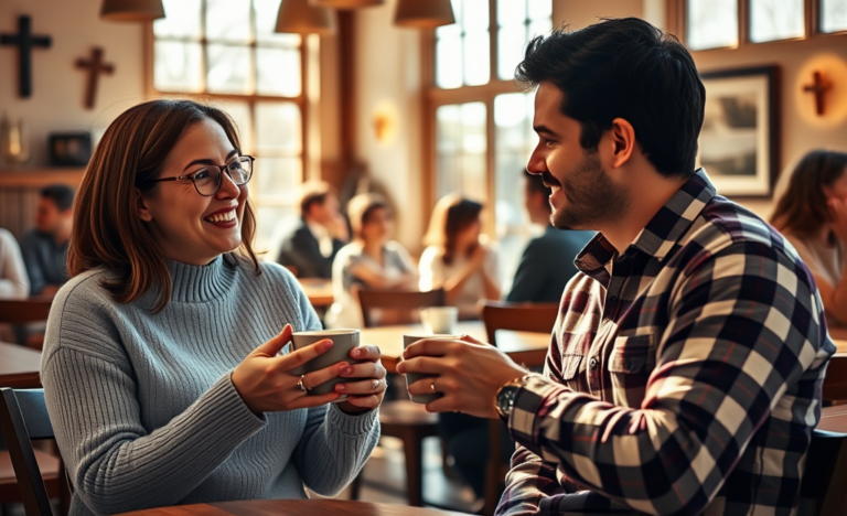 An app interface showcasing Christian singles connecting and building relationships based on shared values and faith.