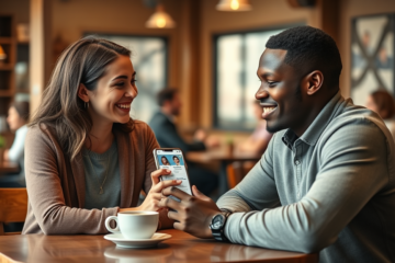 A diverse group of Christian singles connecting through a dating app, symbolizing faith-based relationships.