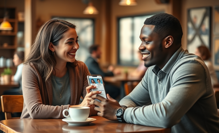 A diverse group of Christian singles connecting through a dating app, symbolizing faith-based relationships.